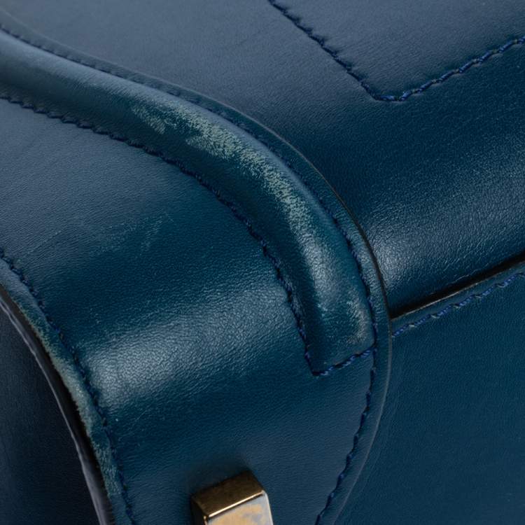 Pre Owned Celine Blue/Black Leather Mini Luggage Tote