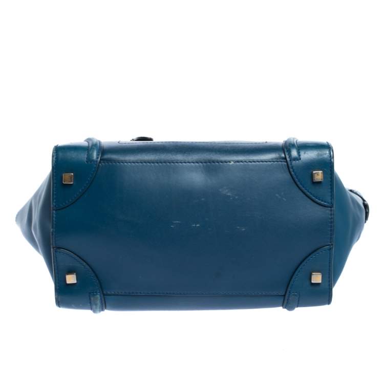 Pre Owned Celine Blue/Black Leather Mini Luggage Tote