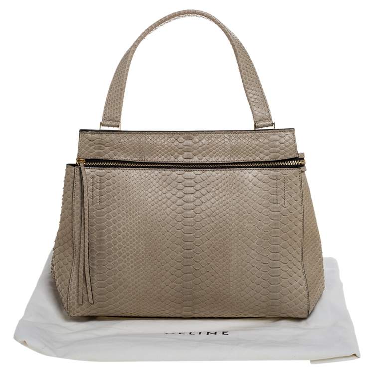 Pre Owned Celine Light Olive Green Python Medium Edge Top Handle Bag