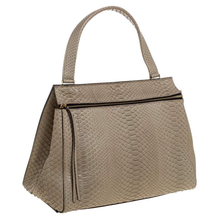 Pre Owned Celine Light Olive Green Python Medium Edge Top Handle Bag