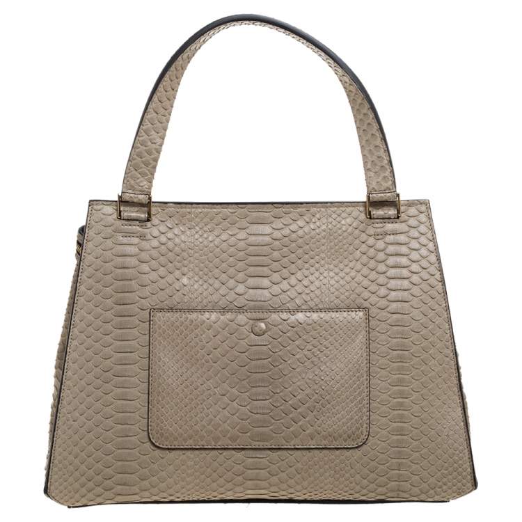 Pre Owned Celine Light Olive Green Python Medium Edge Top Handle Bag