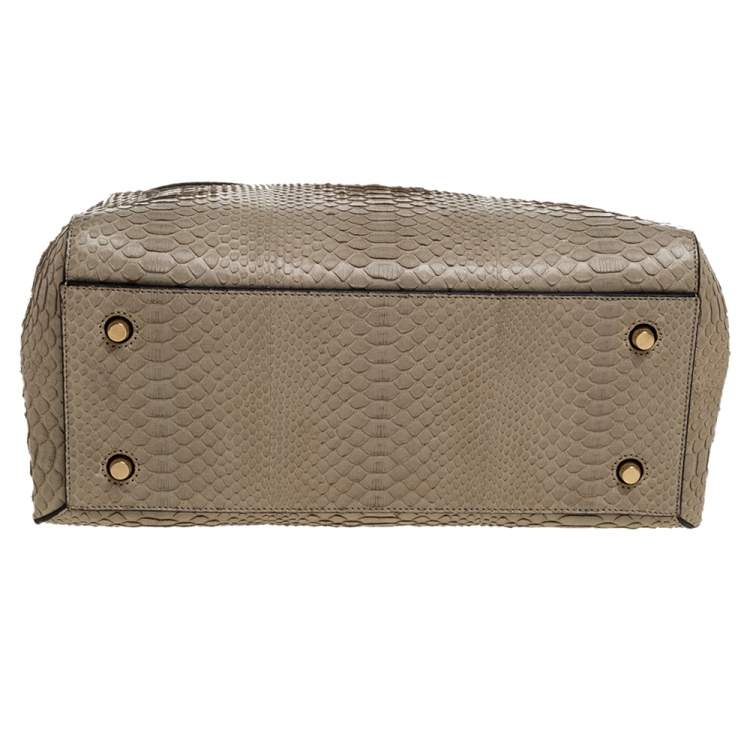 Pre Owned Celine Light Olive Green Python Medium Edge Top Handle Bag