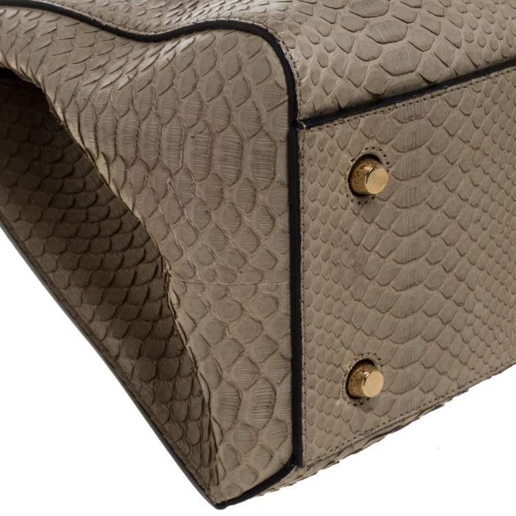 Pre Owned Celine Light Olive Green Python Medium Edge Top Handle Bag