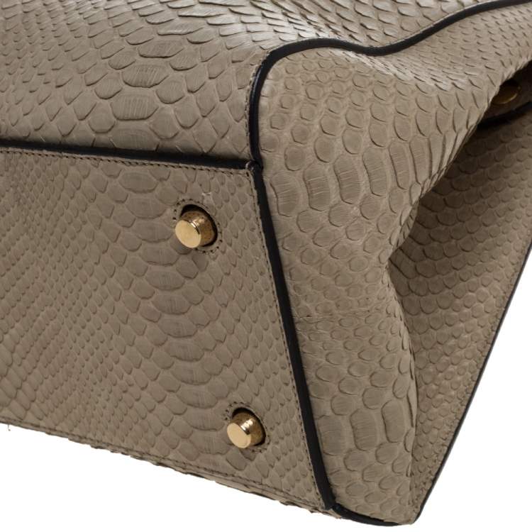 Pre Owned Celine Light Olive Green Python Medium Edge Top Handle Bag