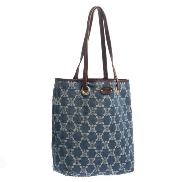 Pre Owned Celine Blue Macadam Denim and Leather Tote