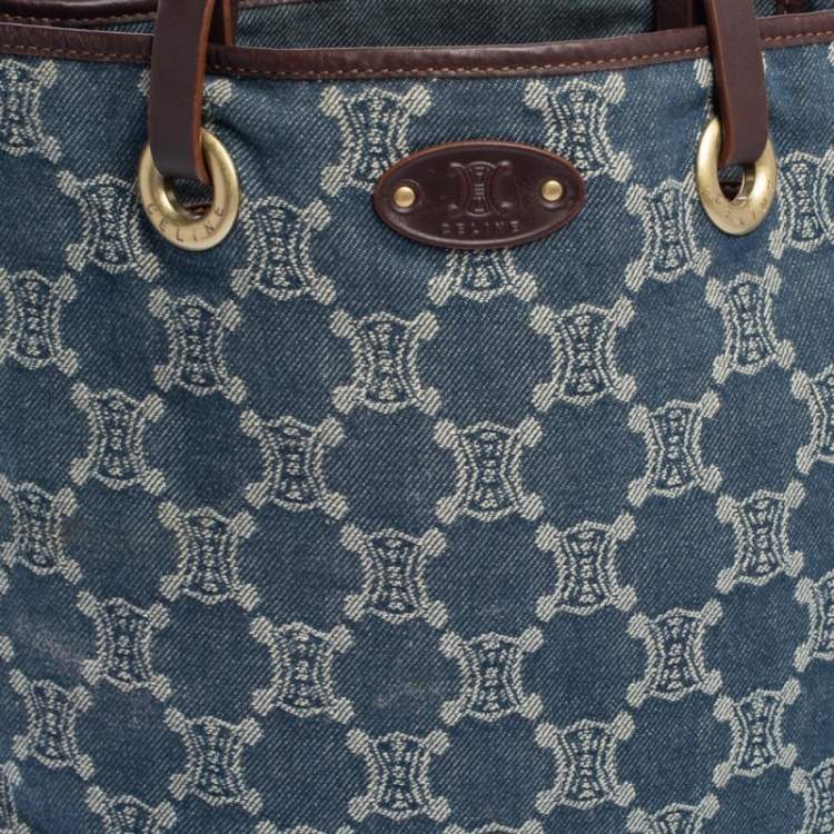 Pre Owned Celine Blue Macadam Denim and Leather Tote