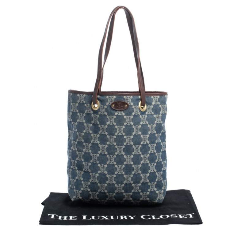 Pre Owned Celine Blue Macadam Denim and Leather Tote