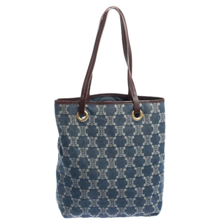 Pre Owned Celine Blue Macadam Denim and Leather Tote