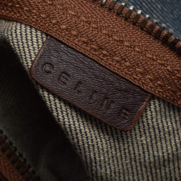 Pre Owned Celine Blue Macadam Denim and Leather Tote