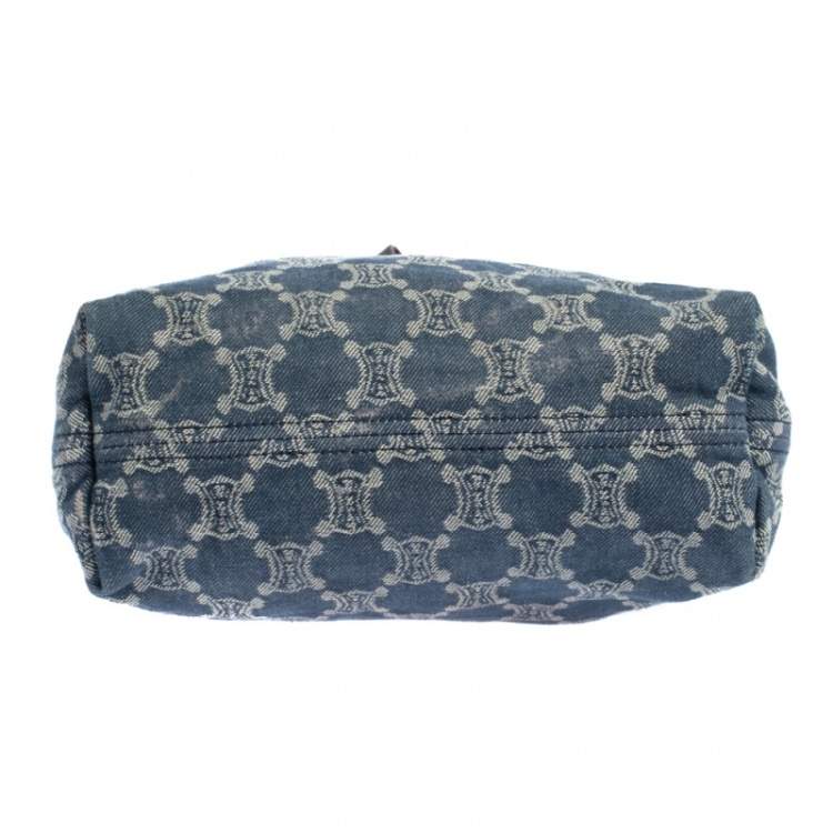 Pre Owned Celine Blue Macadam Denim and Leather Tote