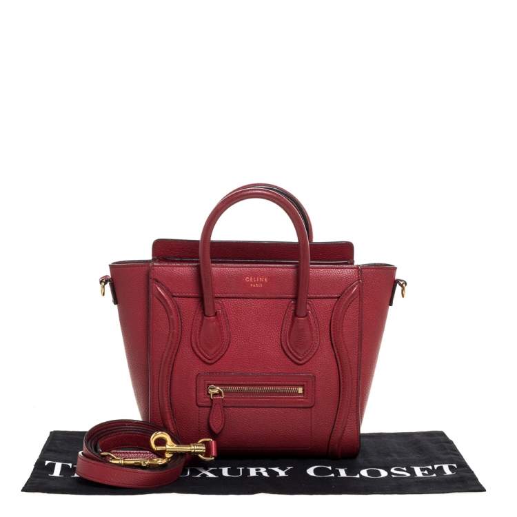 Pre Owned Celine Red Leather Nano Luggage Tote