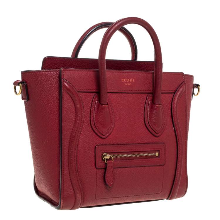 Pre Owned Celine Red Leather Nano Luggage Tote