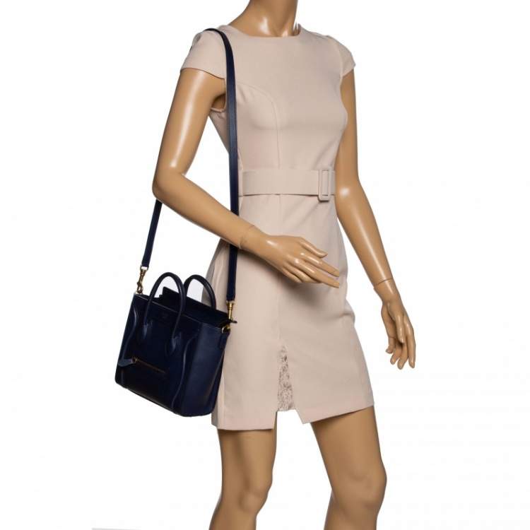 Pre Owned Celine Blue Leather Nano Luggage Tote