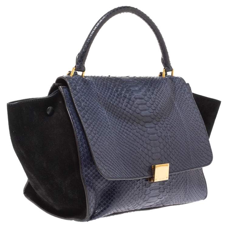 Pre Owned Celine Blue/Black Python and Suede Small Trapeze Top Handle Bag