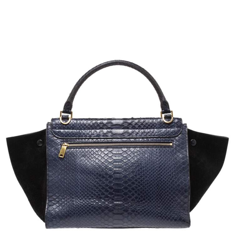 Pre Owned Celine Blue/Black Python and Suede Small Trapeze Top Handle Bag