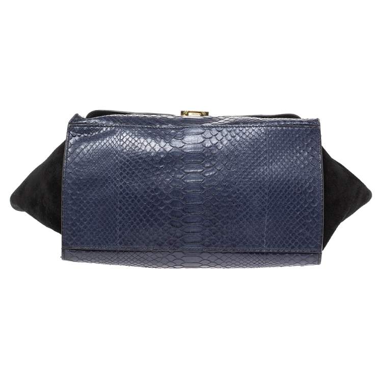 Pre Owned Celine Blue/Black Python and Suede Small Trapeze Top Handle Bag