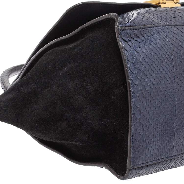 Pre Owned Celine Blue/Black Python and Suede Small Trapeze Top Handle Bag