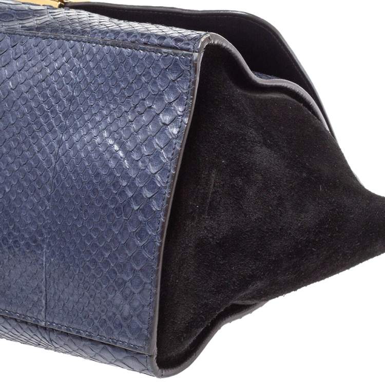 Pre Owned Celine Blue/Black Python and Suede Small Trapeze Top Handle Bag