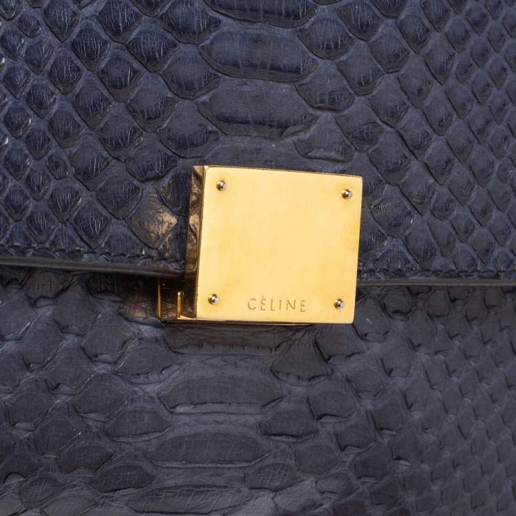 Pre Owned Celine Blue/Black Python and Suede Small Trapeze Top Handle Bag