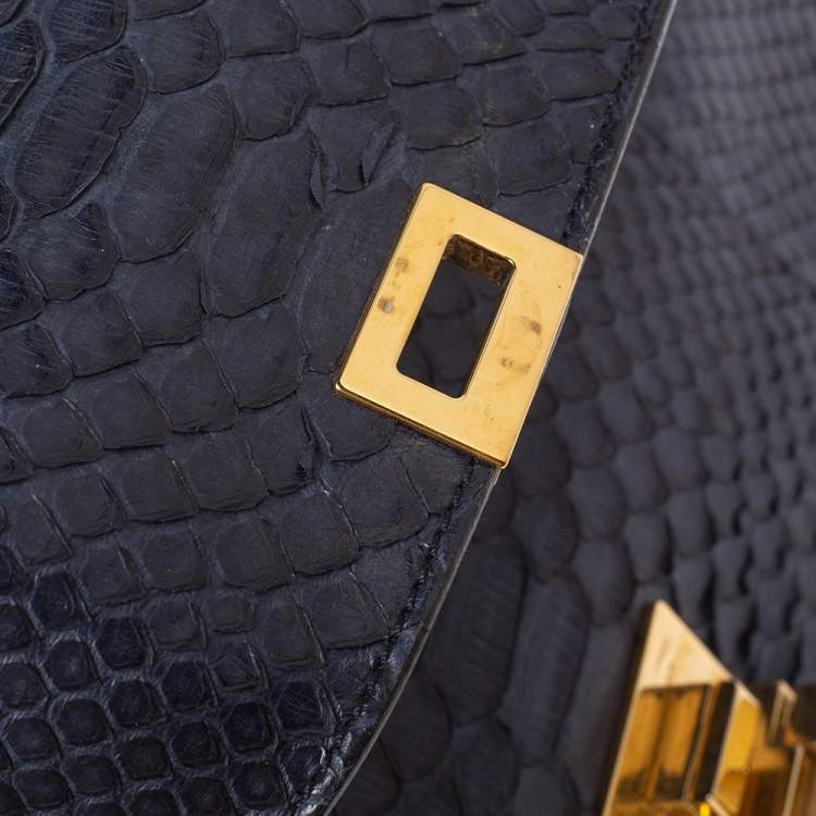 Pre Owned Celine Blue/Black Python and Suede Small Trapeze Top Handle Bag