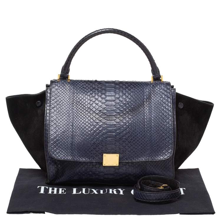 Pre Owned Celine Blue/Black Python and Suede Small Trapeze Top Handle Bag