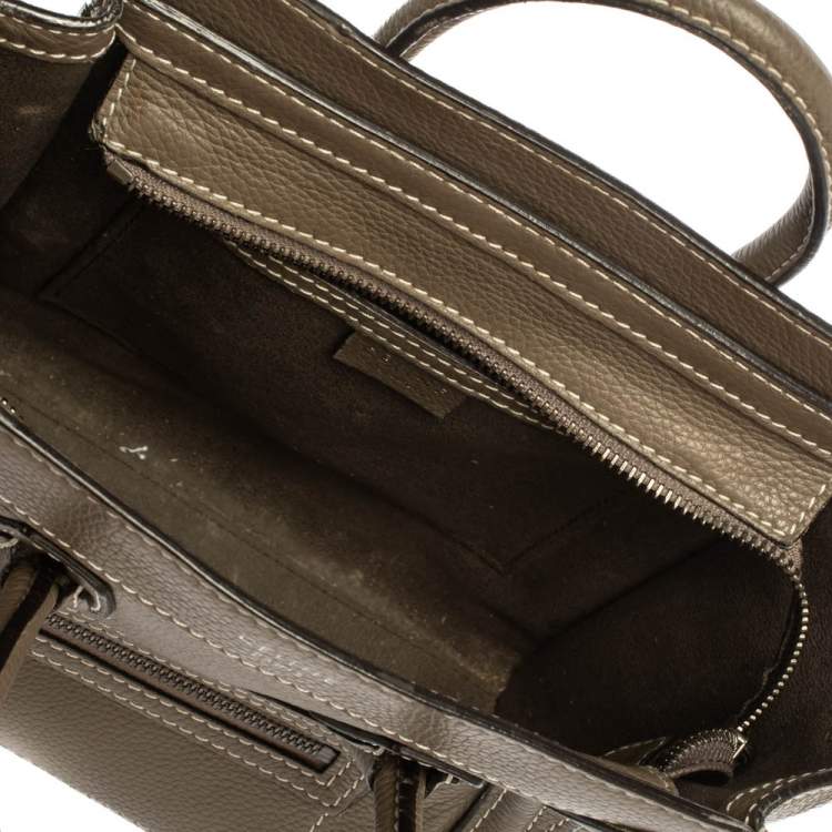 Pre Owned Celine Khaki Leather Nano Luggage Tote