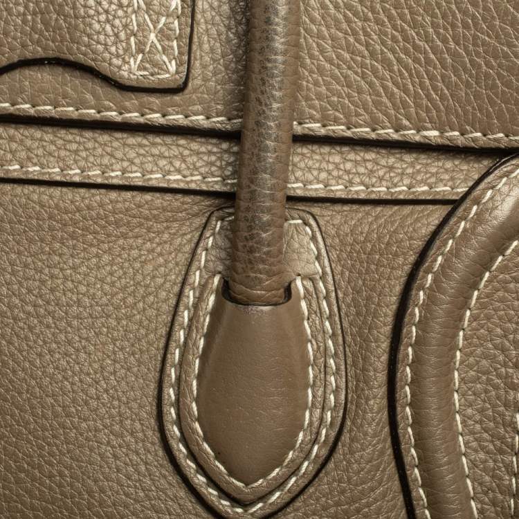 Pre Owned Celine Khaki Leather Nano Luggage Tote