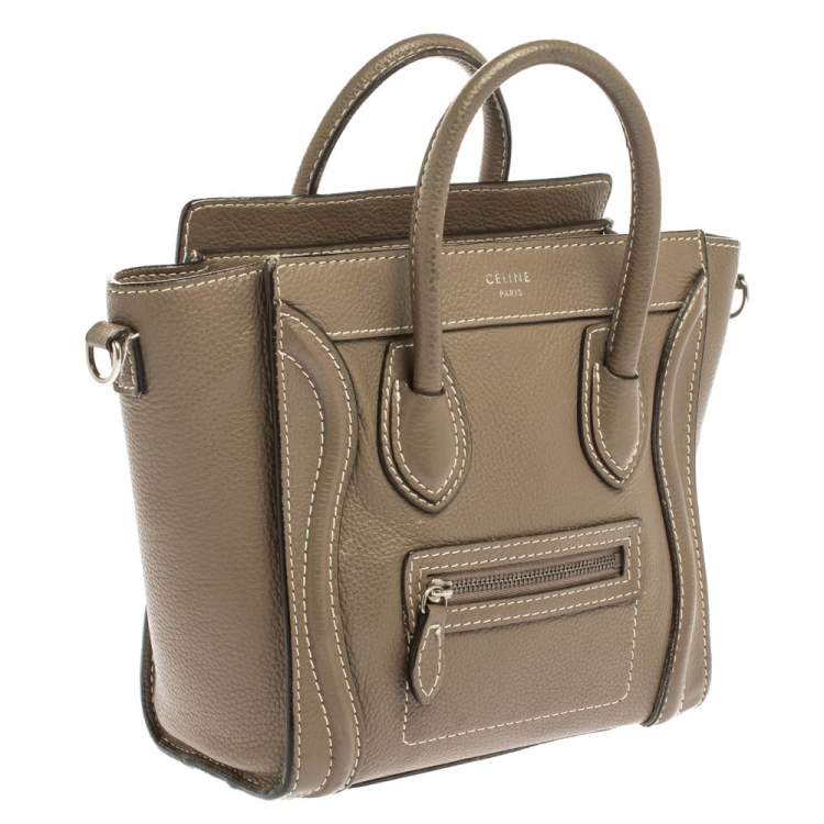 Pre Owned Celine Khaki Leather Nano Luggage Tote