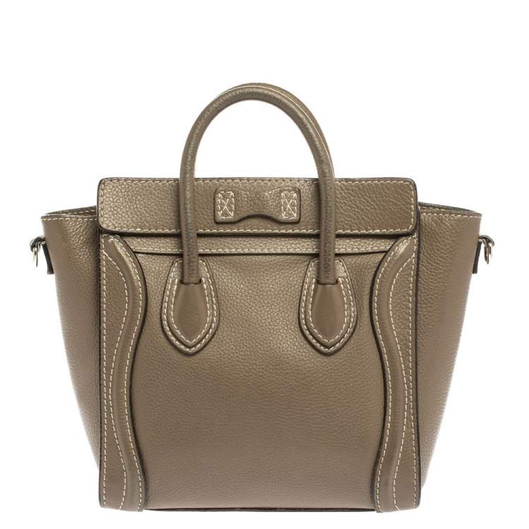Pre Owned Celine Khaki Leather Nano Luggage Tote