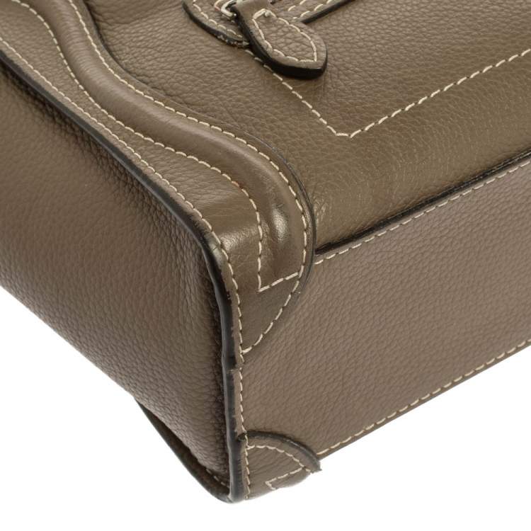 Pre Owned Celine Khaki Leather Nano Luggage Tote