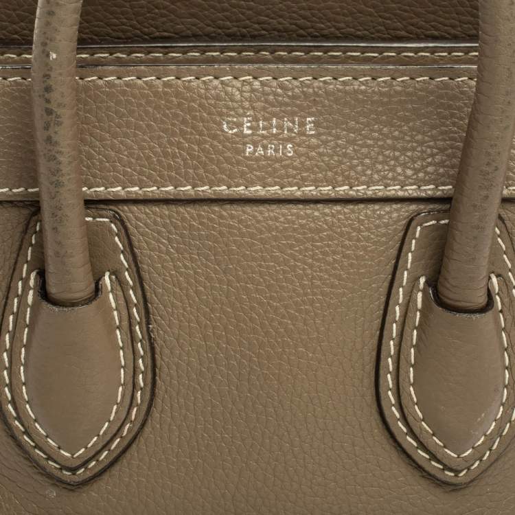 Pre Owned Celine Khaki Leather Nano Luggage Tote