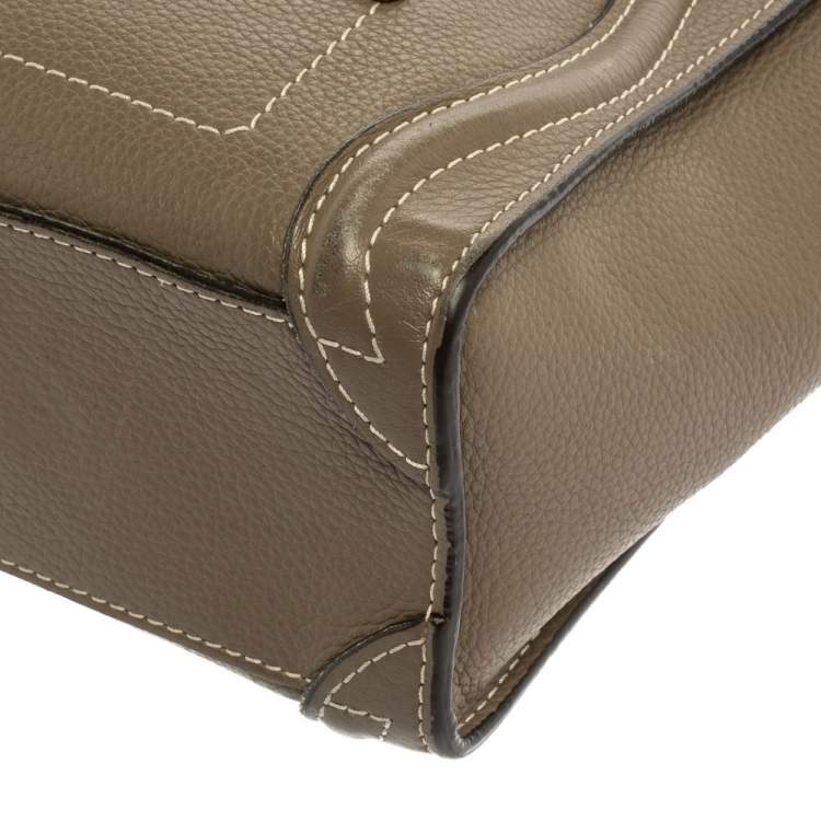 Pre Owned Celine Khaki Leather Nano Luggage Tote