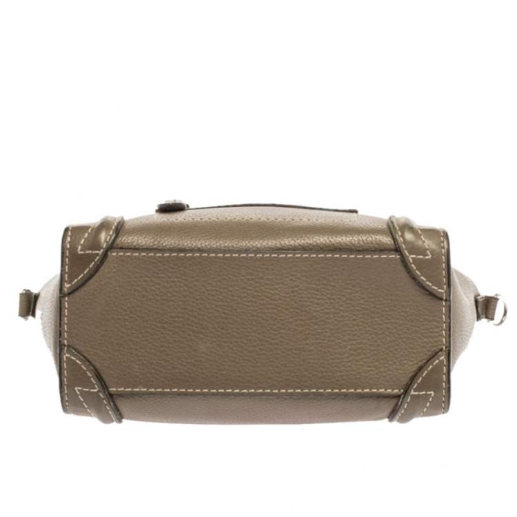 Pre Owned Celine Khaki Leather Nano Luggage Tote