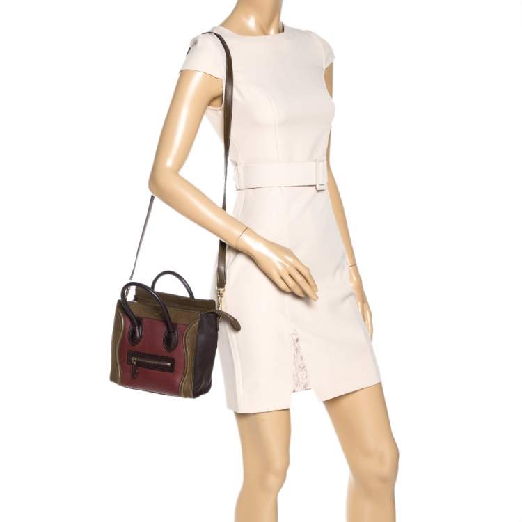 Pre Owned Celine Tri Color Leather Nano Luggage Tote