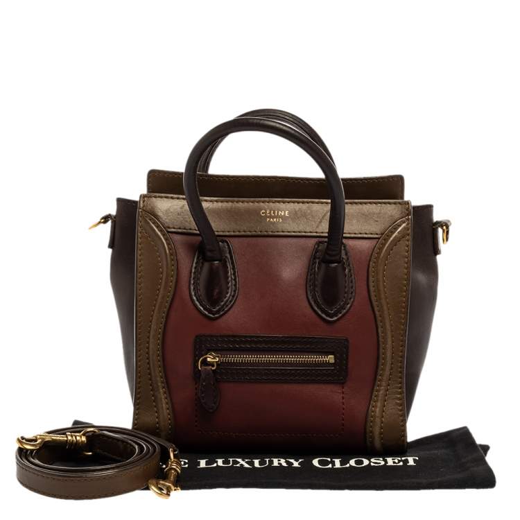 Pre Owned Celine Tri Color Leather Nano Luggage Tote