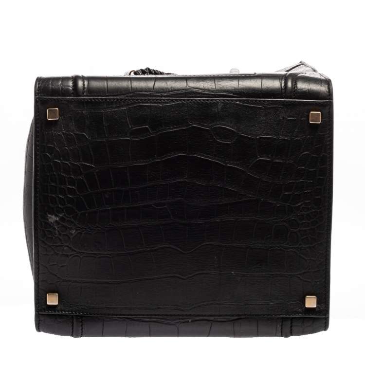 Pre Owned Celine Black Croc Embossed Leather Medium Phantom Luggage Tote 