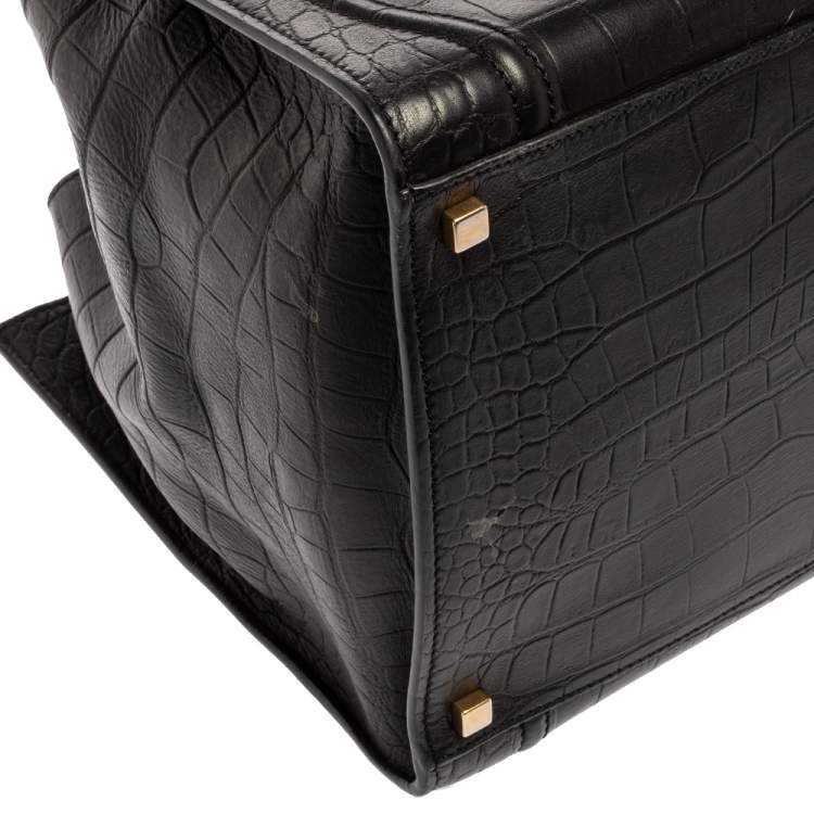 Pre Owned Celine Black Croc Embossed Leather Medium Phantom Luggage Tote 