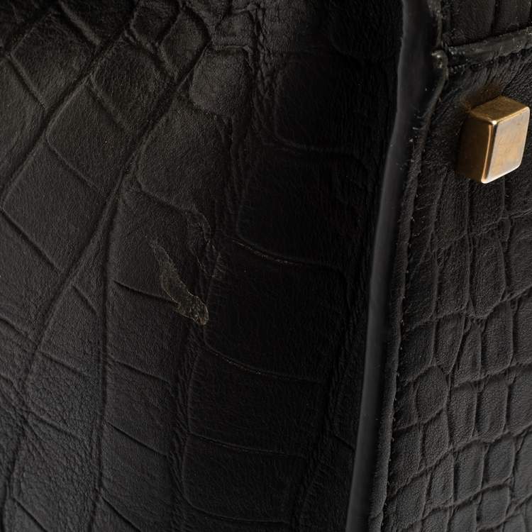Pre Owned Celine Black Croc Embossed Leather Medium Phantom Luggage Tote 