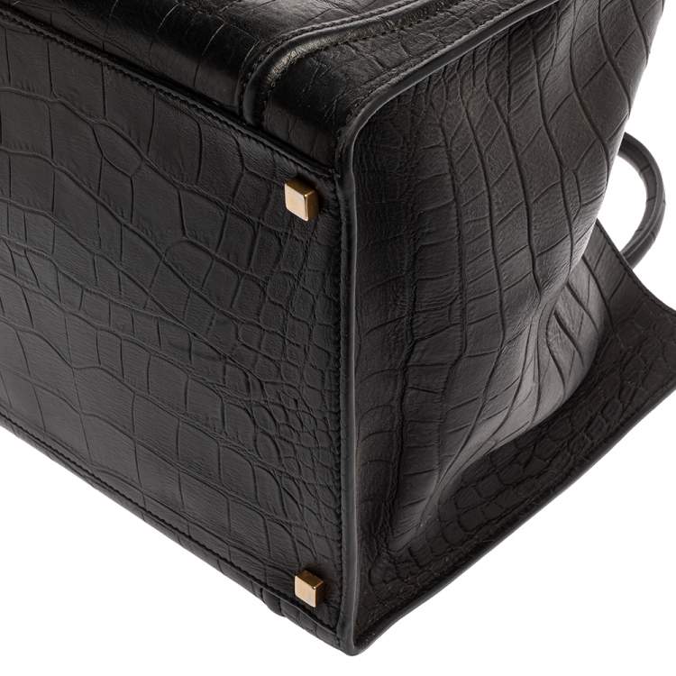 Pre Owned Celine Black Croc Embossed Leather Medium Phantom Luggage Tote 