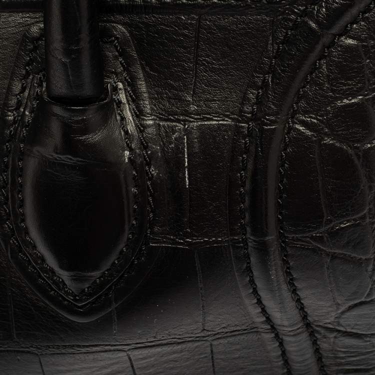Pre Owned Celine Black Croc Embossed Leather Medium Phantom Luggage Tote 