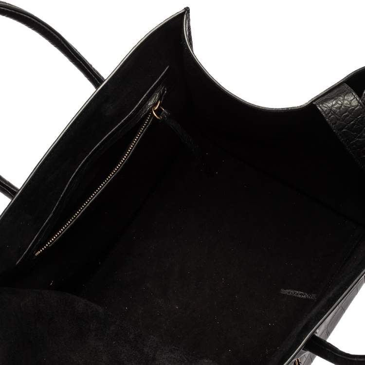 Pre Owned Celine Black Croc Embossed Leather Medium Phantom Luggage Tote 