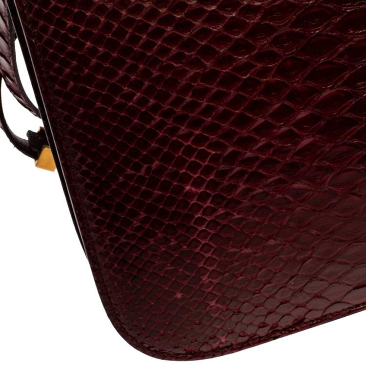 Pre Owned Celine Burgundy Python Medium Classic Box Shoulder Bag