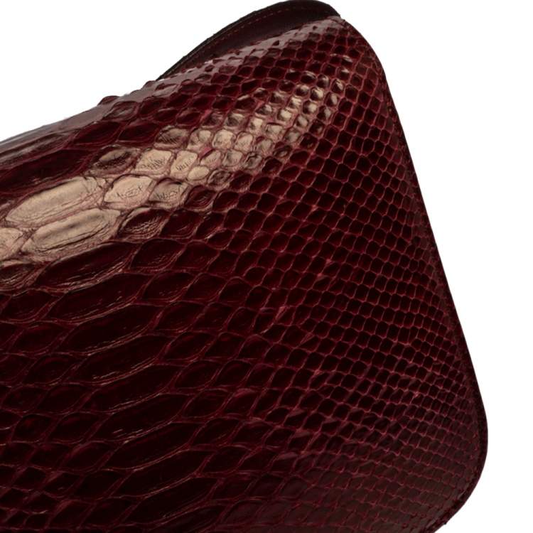 Pre Owned Celine Burgundy Python Medium Classic Box Shoulder Bag