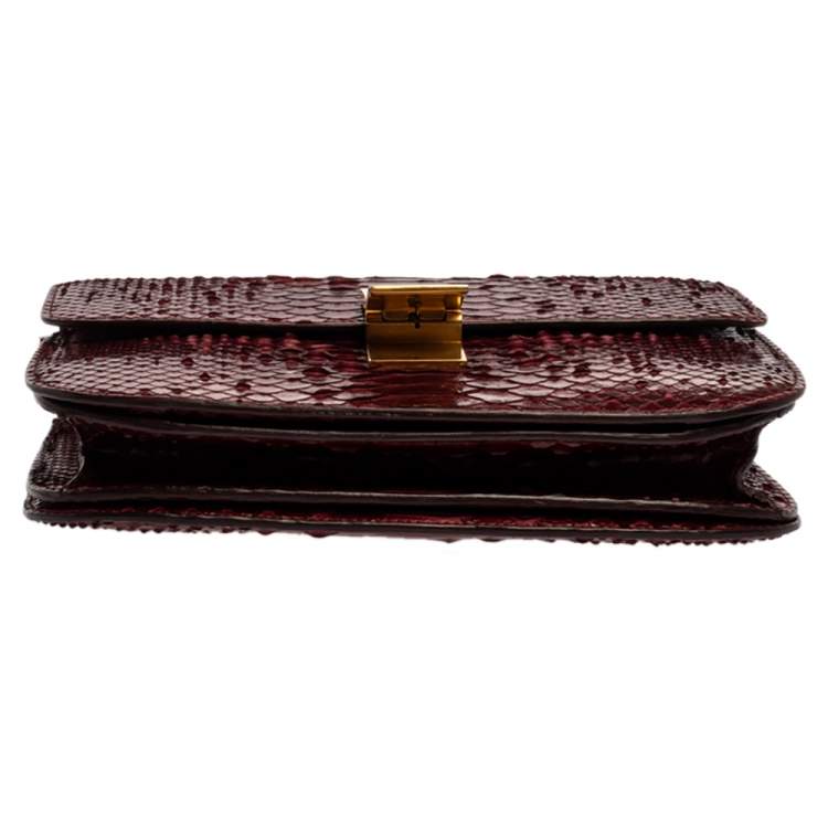 Pre Owned Celine Burgundy Python Medium Classic Box Shoulder Bag