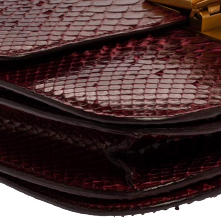 Pre Owned Celine Burgundy Python Medium Classic Box Shoulder Bag