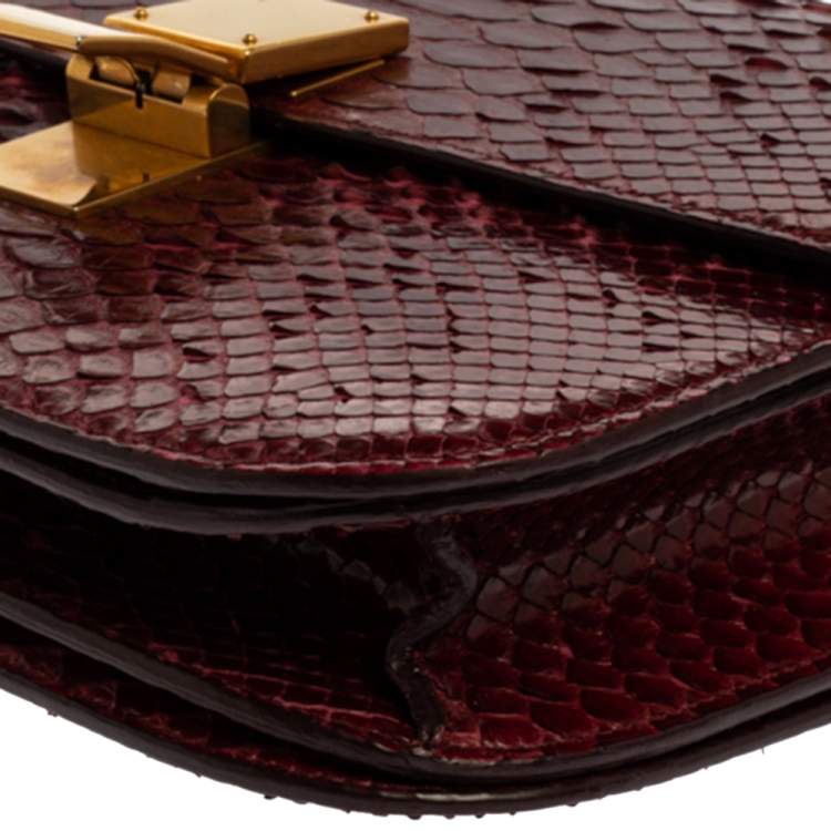 Pre Owned Celine Burgundy Python Medium Classic Box Shoulder Bag