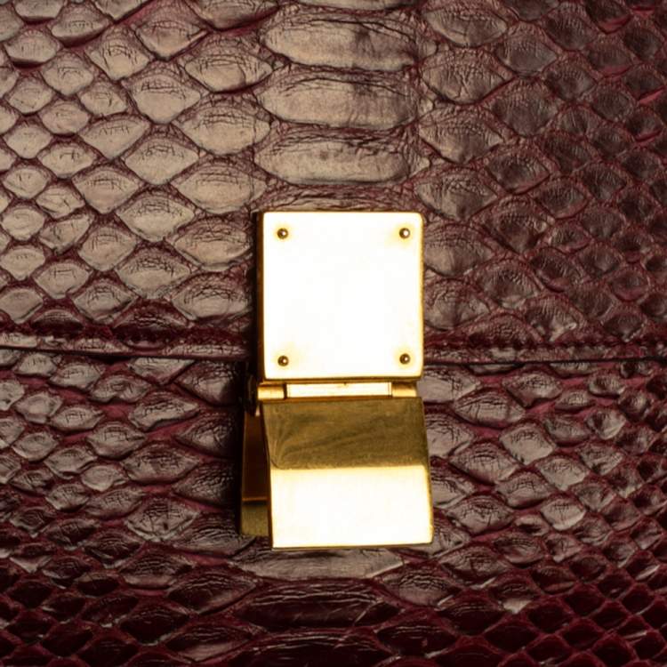Pre Owned Celine Burgundy Python Medium Classic Box Shoulder Bag