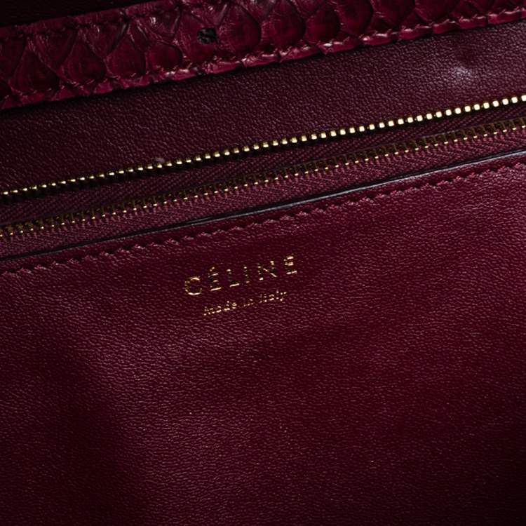Pre Owned Celine Burgundy Python Medium Classic Box Shoulder Bag