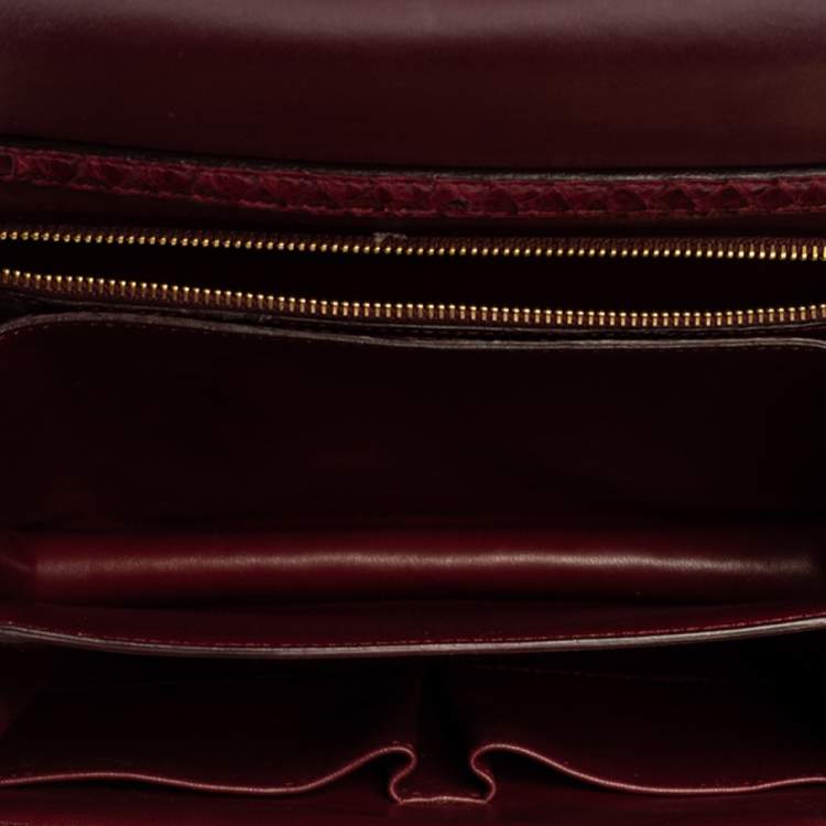 Pre Owned Celine Burgundy Python Medium Classic Box Shoulder Bag
