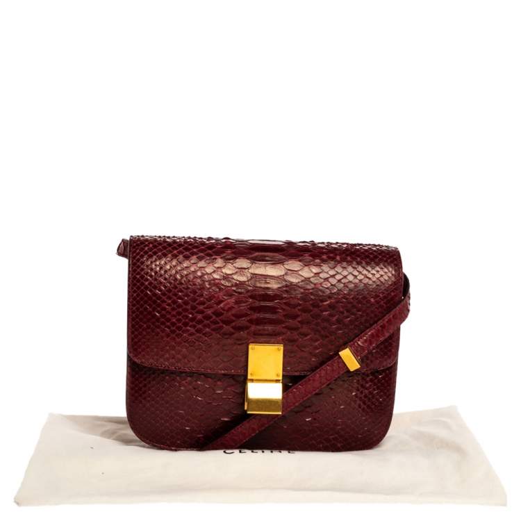 Pre Owned Celine Burgundy Python Medium Classic Box Shoulder Bag
